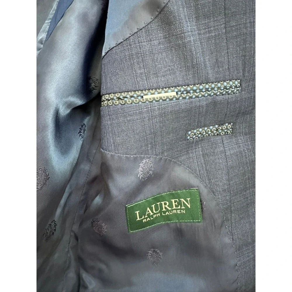Lauren Ralph Lauren Mens 44R Navy Blue Glen Plaid Two Button Blazer Sport Coat